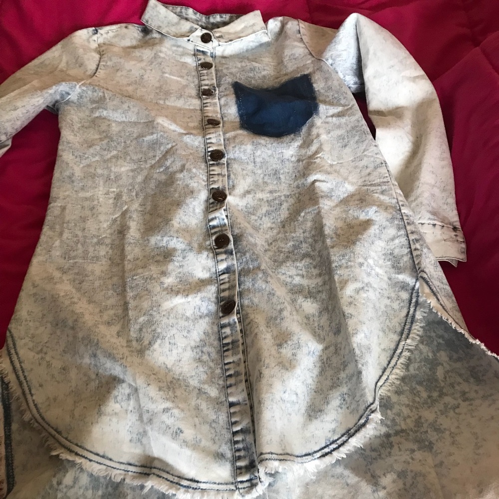 Acid wash button up jean dress